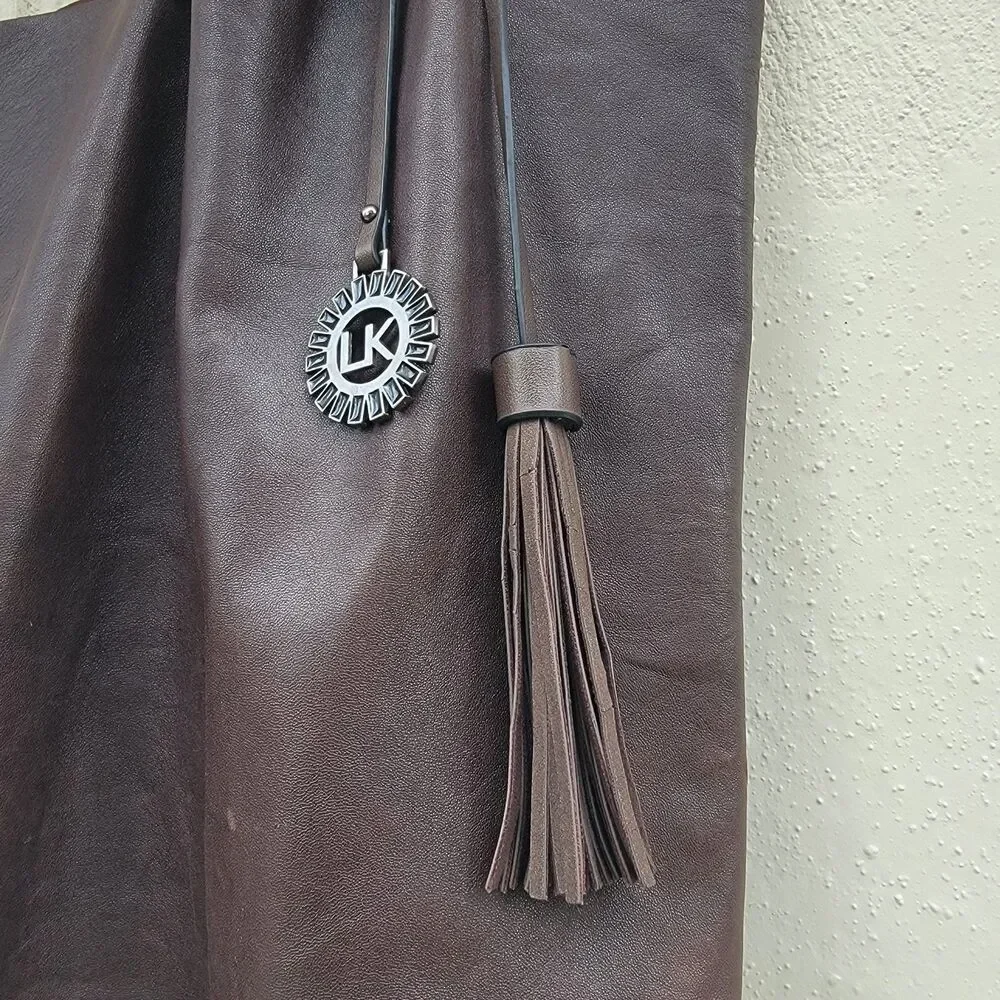 Slouchy faux leather hobo tote bag brown large Boho Tassel Bag Charm